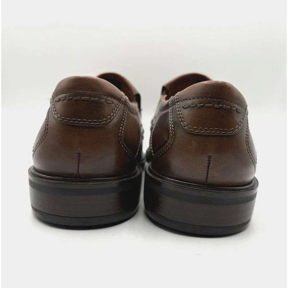 ECCO Loafer Men's Size 10 Brown Leather Slip On‎ Apron Toe Casual Dress Shoe